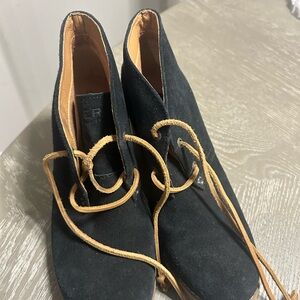 Sperry Black Suede Wedge Lace-Up Boots with Tan Laces
